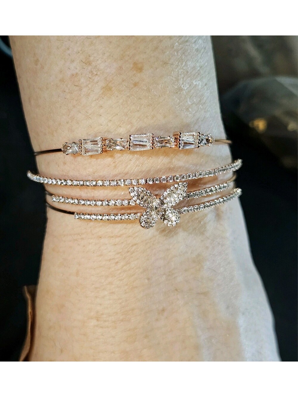 Adina Eden Butterfly Rose Gold Bracelet CZ Stack Of Two New In Box